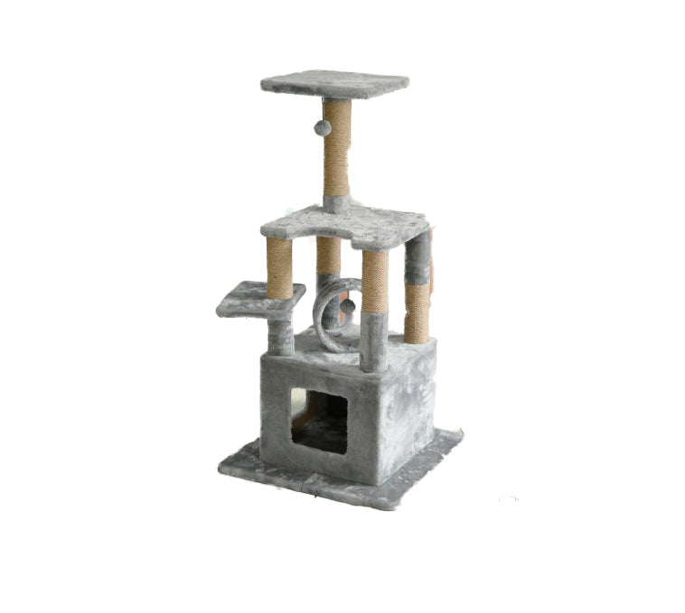 FurKidz Cat Tower Grey Fleece - Large 116 X 60 X 60cm | PeekAPaw Pet Supplies