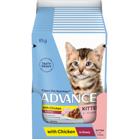 ADVANCE Kitten Wet Cat Food Chicken in Gravy 12x85g Pouches - 85g x 12 | PeekAPaw Pet Supplies