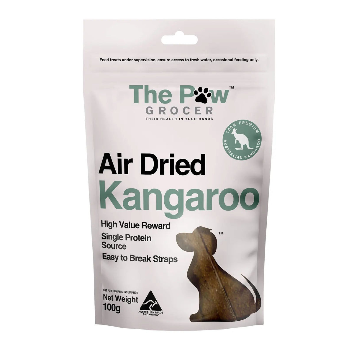 The Paw Grocer Air Dried Dog Treats Kangaroo Straps pack front