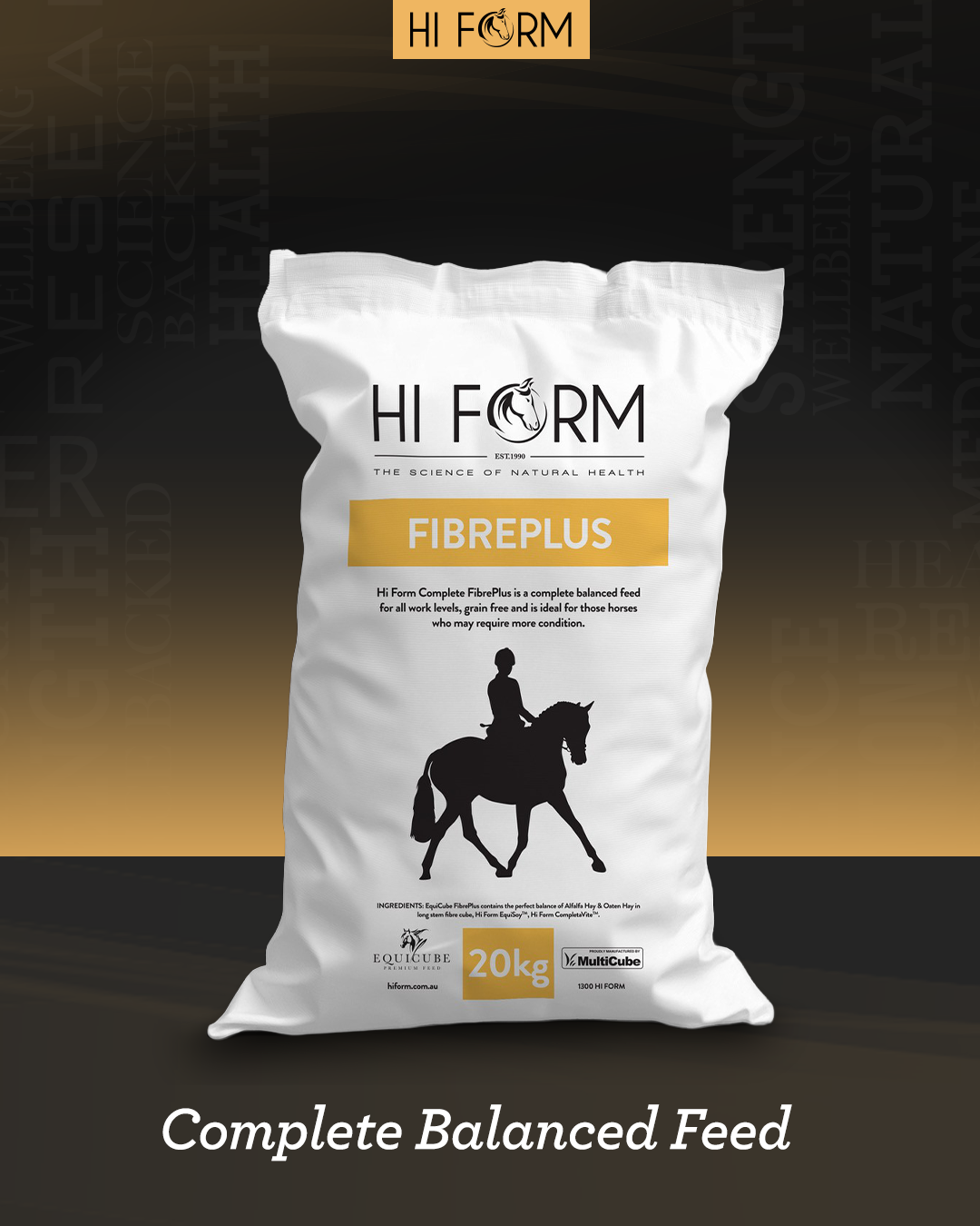 Hi Form Equicube FibrePlus 20kg bag of grain-free fibre cubes for horses