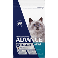 ADVANCE Hairball Adult Dry Cat Food Chicken - 1.5kg | PeekAPaw Pet Supplies