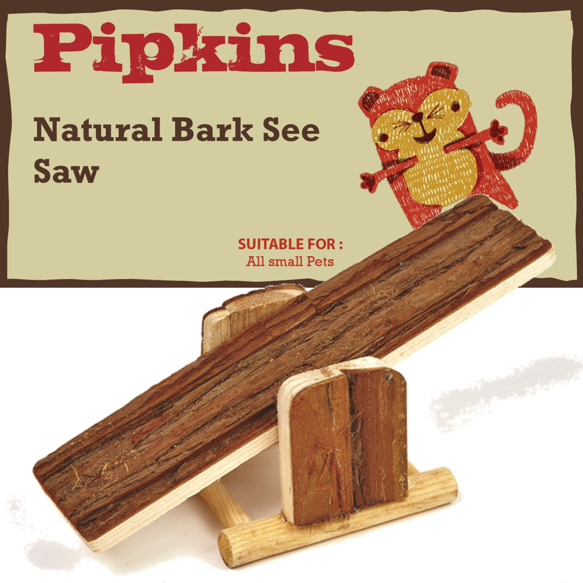 Pipkins Small Pet Natural Bark See Saw wooden play toy