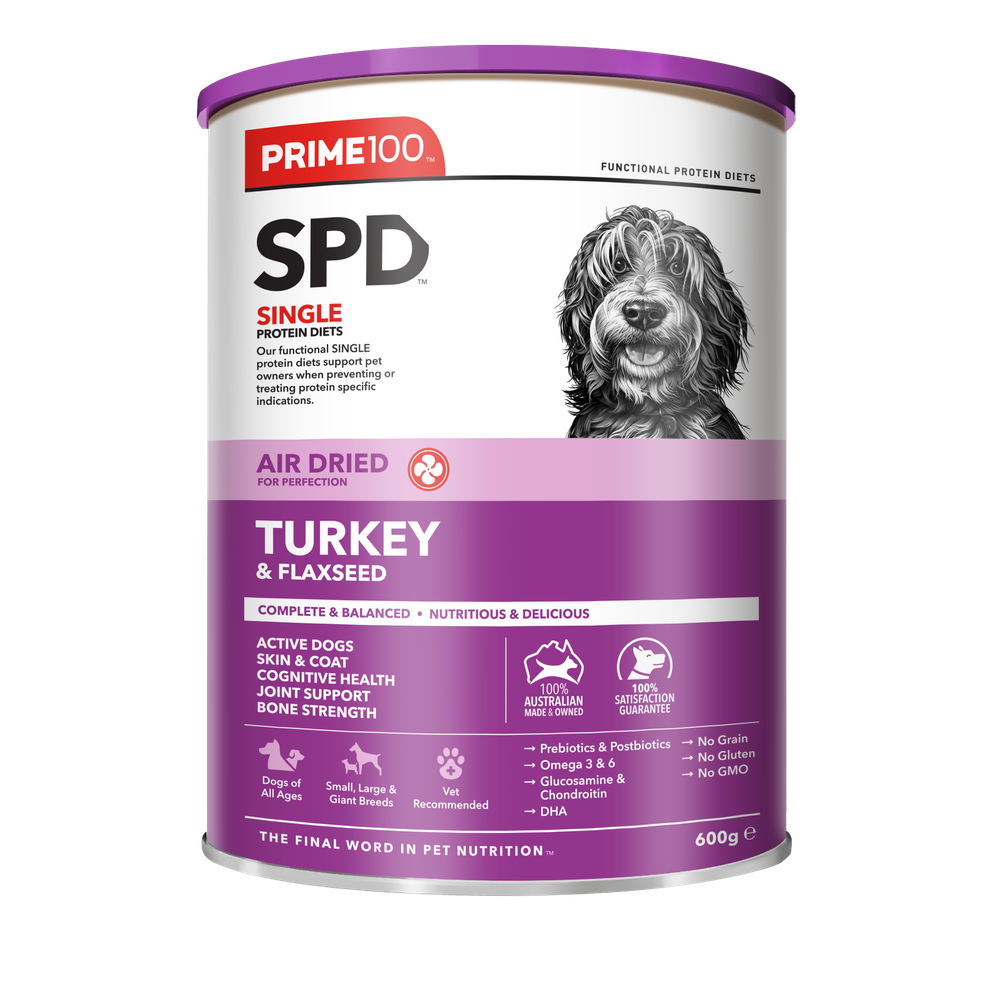 Prime100 Spd Turkey & Flaxseed Air Dried Dog Food - 600g | PeekAPaw Pet Supplies