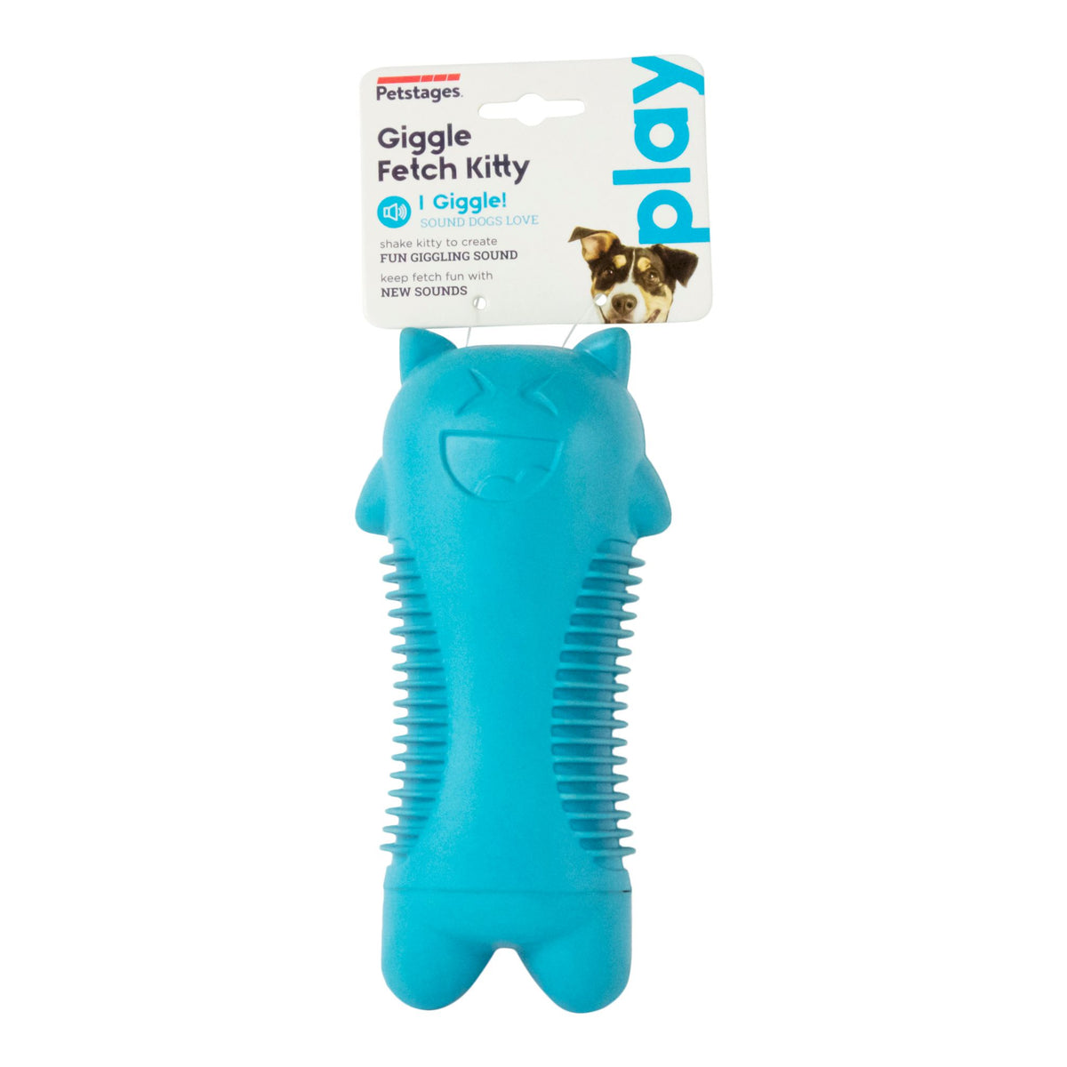 Petstages Giggle Fetch Kitty dog toy in blue