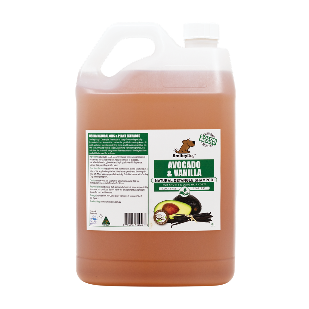 Smiley Dog Avocado & Vanilla 2-in-1 De-Tangler & Shampoo - 5L | PeekAPaw Pet Supplies