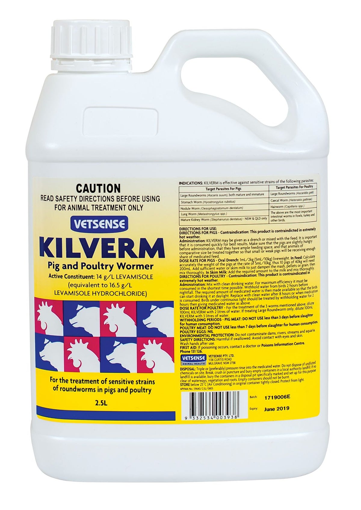 Vetsense Kilverm Pig & Poultry Wormer 2.5L pack