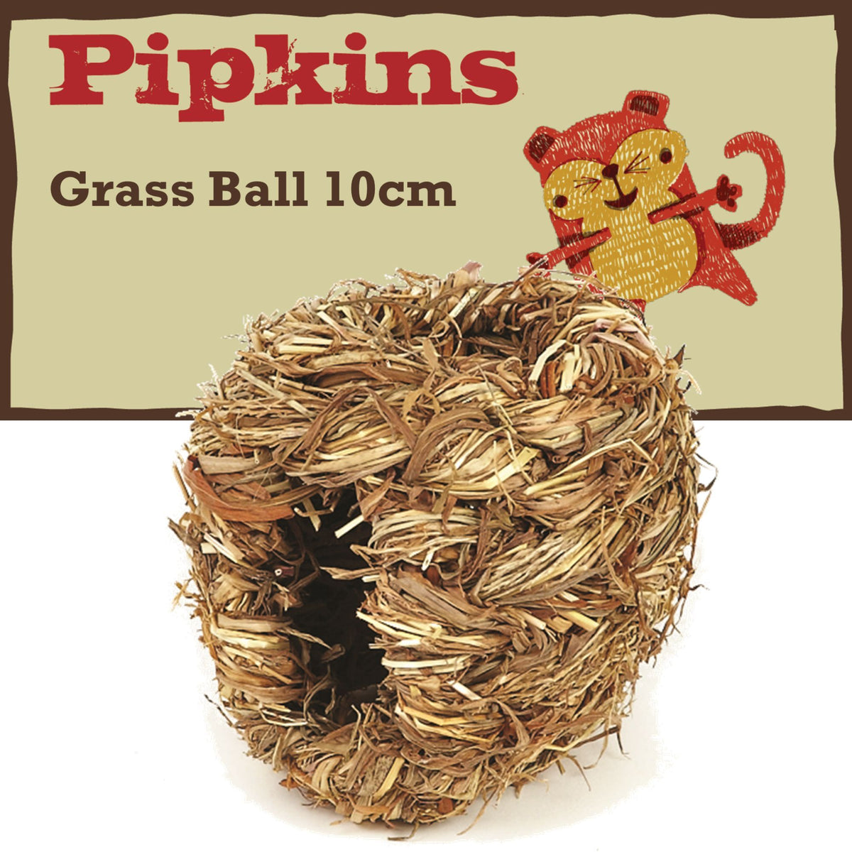 Pipkins Small Pet Grass Ball 10cm woven grass chew ball