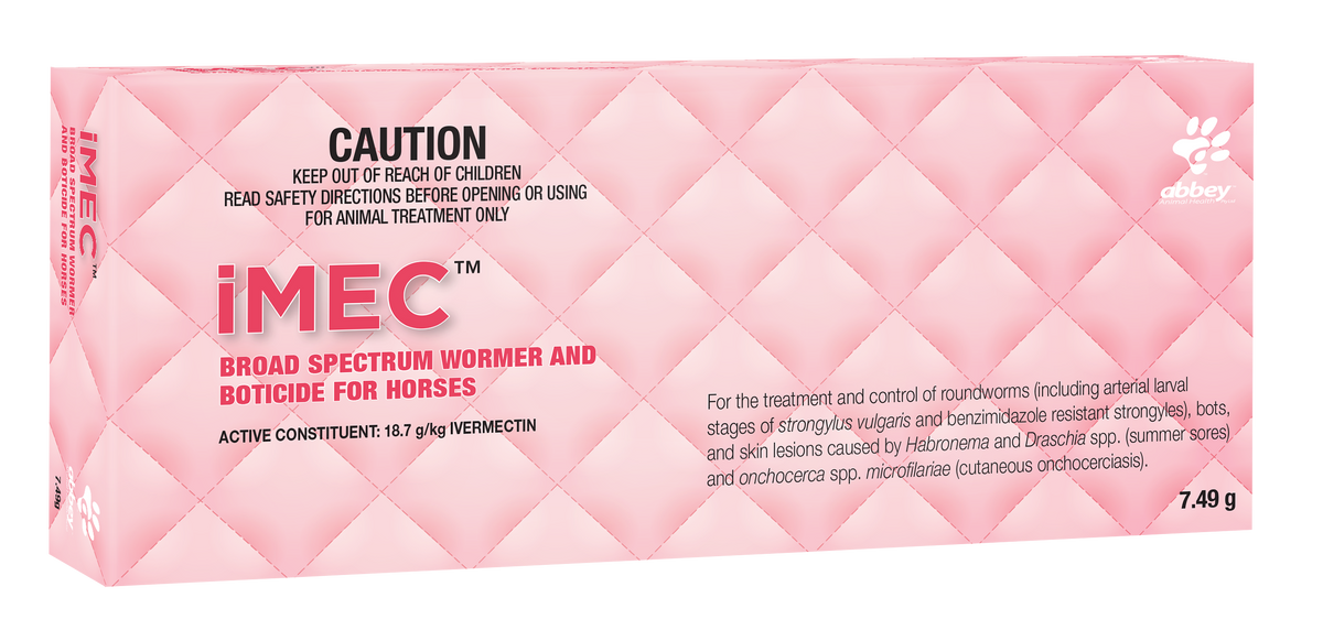 Abbey Animal Health iMEC Oral Broad Spectrum Wormer And Boticide For Horses 7.49g product packaging