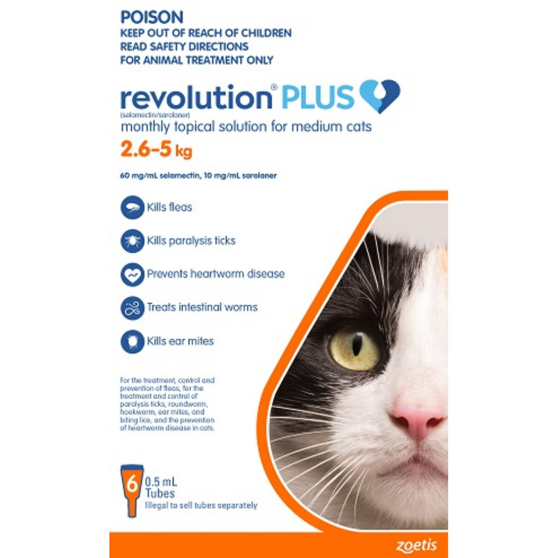 Revolution Plus for Cats - Mediuml Cats (2.6-5kg) 6 Pack | PeekAPaw Pet Supplies