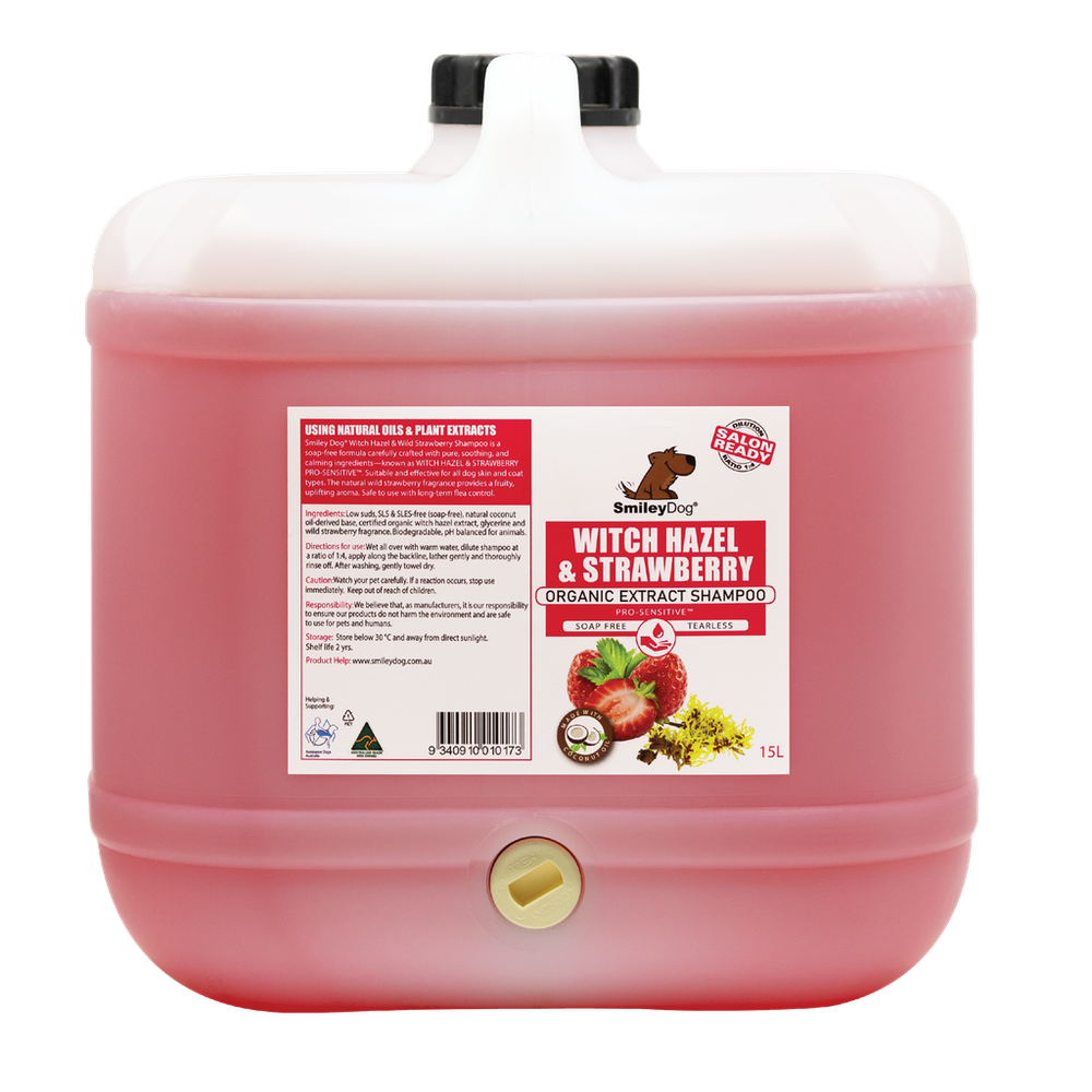 Smiley Dog Witch Hazel & Strawberry Pro-Sensitive Shampoo - 15L | PeekAPaw Pet Supplies