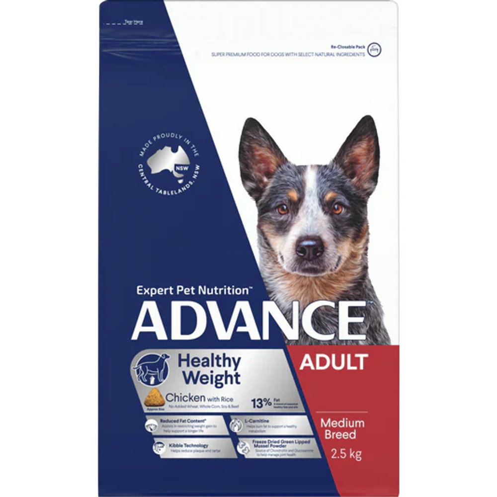 ADVANCE Healthy Weight All Breed Dry Dog Food Chicken with Rice - 2.5kg | PeekAPaw Pet Supplies