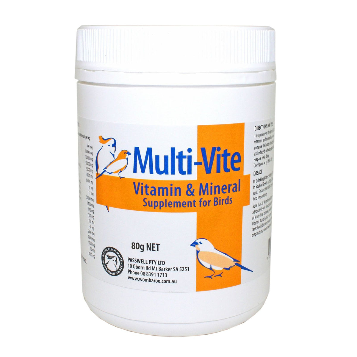 Passwell Multi-Vite for Birds 80g pack | PeekAPaw Pet Supplies