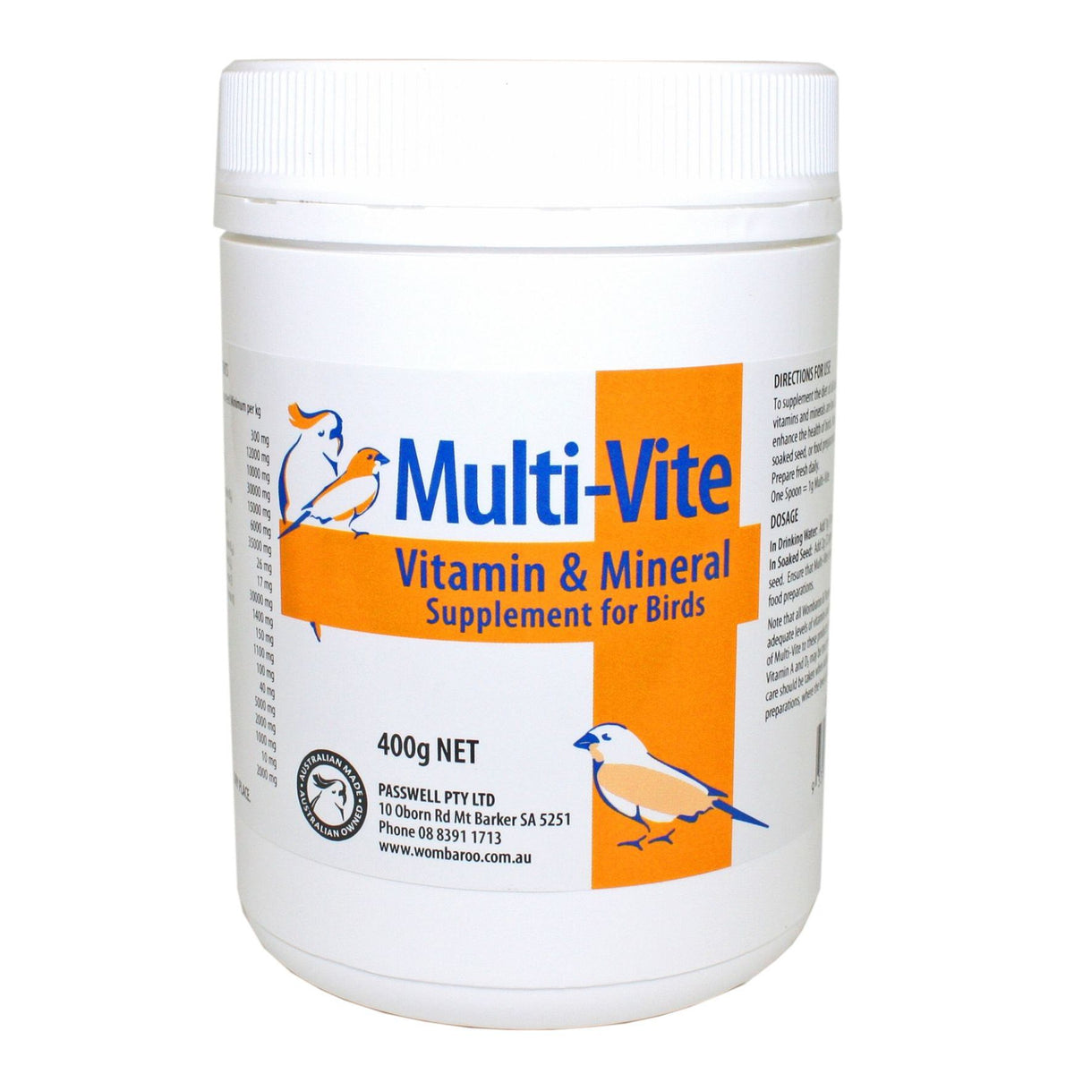 Passwell Multi-Vite for Birds 400g pack | PeekAPaw Pet Supplies
