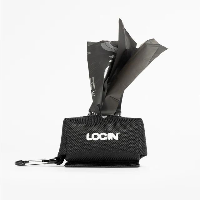 Login textile poo bag holder in black with compostable roll