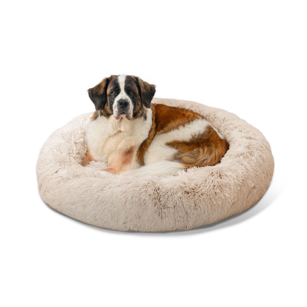 Best Friends by Sheri Original Calming Donut Shag Bed for Dogs and Cats - Xlarge 114cm Taupe | PeekAPaw Pet Supplies
