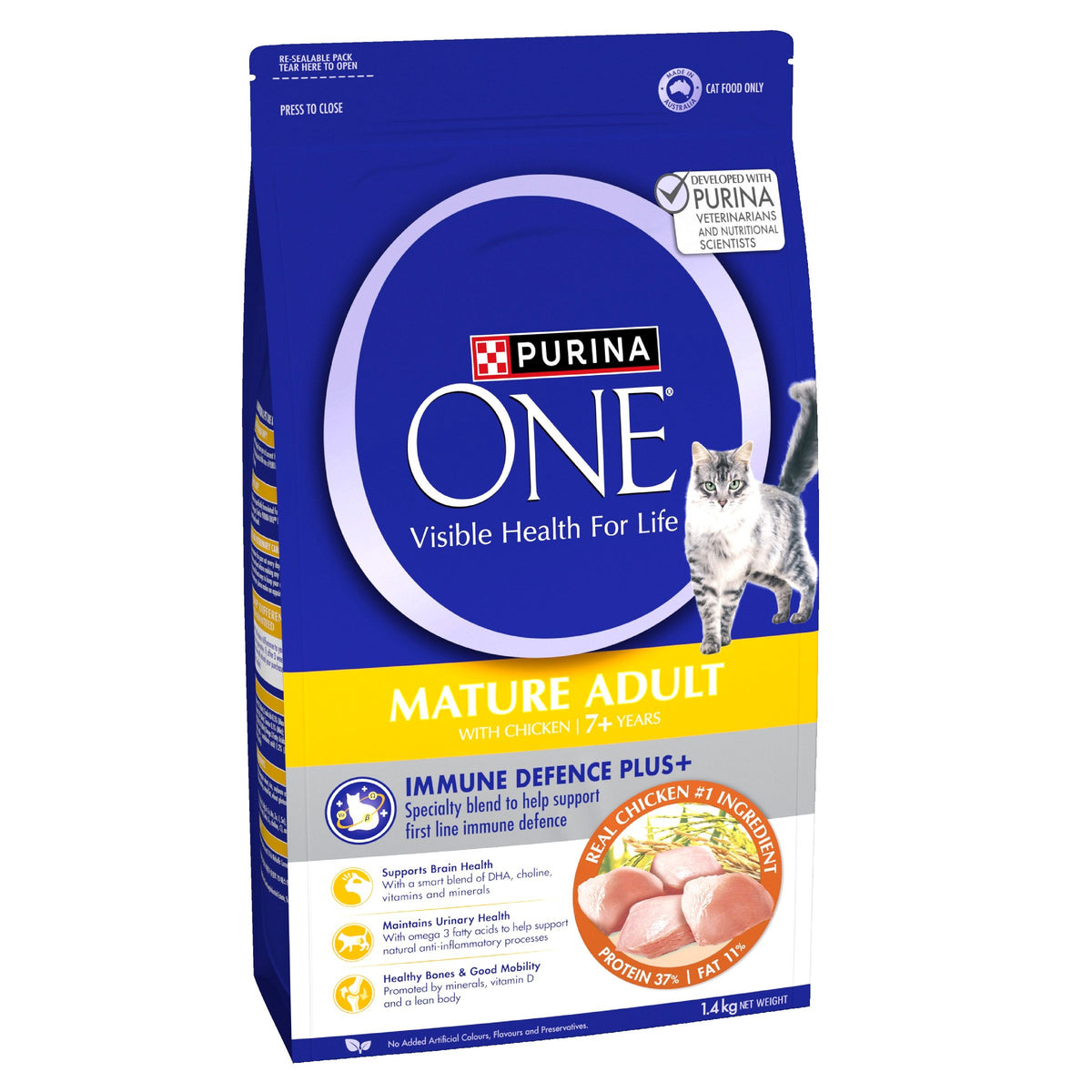 Purina One Senior 7 Plus Chicken dry cat food bag