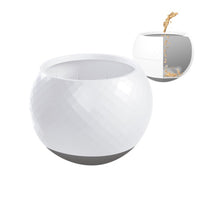 All Fur You Wobbler slow feeder bowl with a grey base, with an inset showing kibble inside