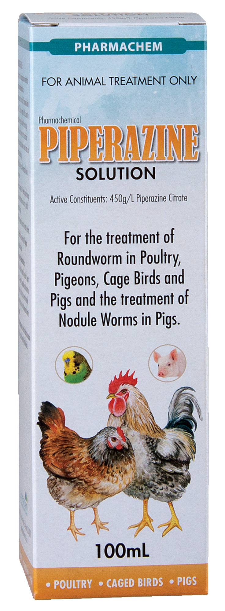 Pharmachem Piperazine Solution 45% for Poultry & Pigs 100ml pack