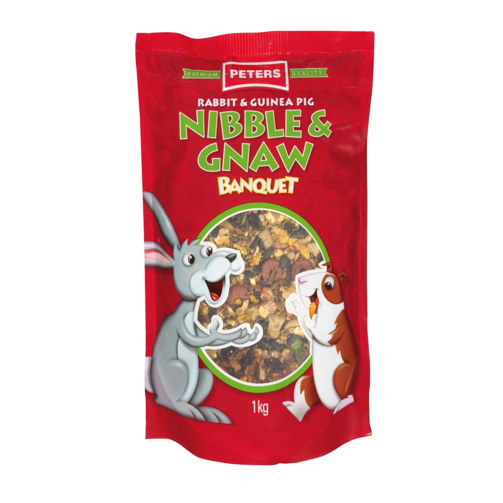 Peters Nibble & Gnaw Rabbit & Guinea Pig Food - 1kg | PeekAPaw Pet Supplies