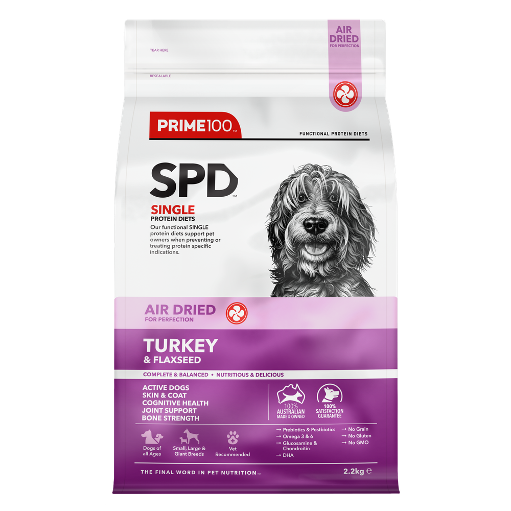 Prime100 Spd Turkey & Flaxseed Air Dried Dog Food - 2.2kg | PeekAPaw Pet Supplies