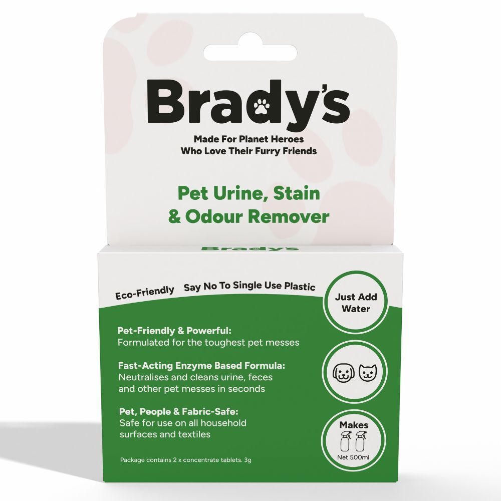 Brady's Pet Urine Stain and Odour Remover 500ml spray bottle, front label