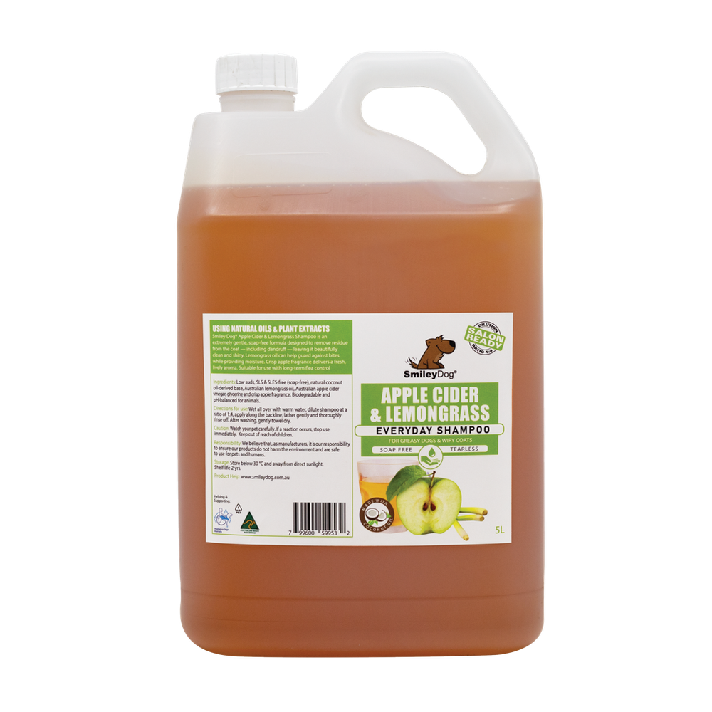 Smiley Dog Apple Cider & Lemongrass Shampoo - 5L | PeekAPaw Pet Supplies