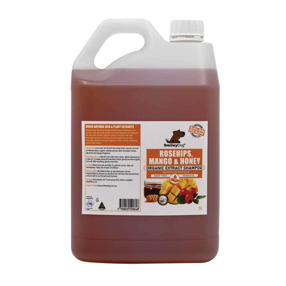 Smiley Dog Rosehips, Mango & Honey Shampoo - 5L | PeekAPaw Pet Supplies