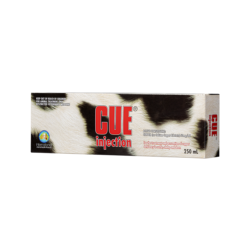 Cue Injection Vitamin & Mineral Supplement for Cattle - International Animal Health pack front