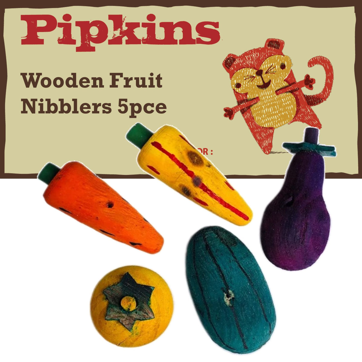 Pipkins Small Pet Wooden Fruit Nibblers 5 piece wooden chew set