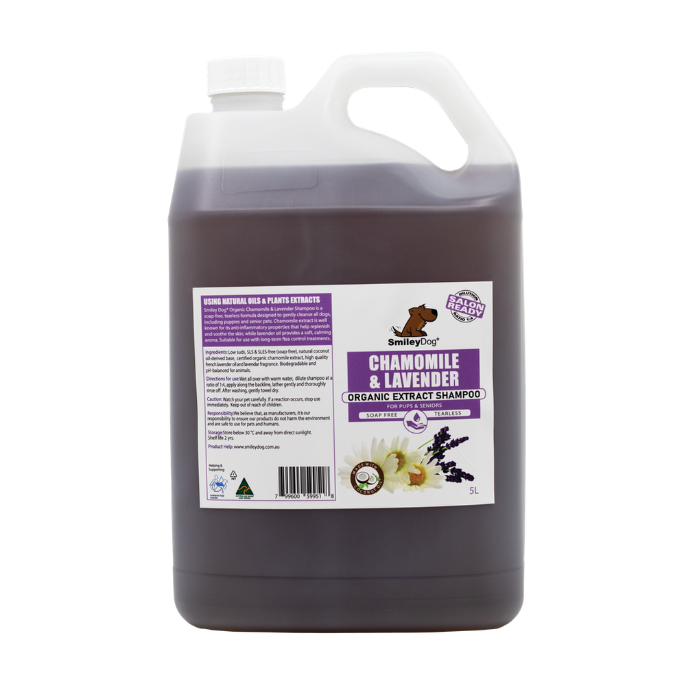Smiley Dog Chamomile & Lavender Organic Shampoo - 5L | PeekAPaw Pet Supplies