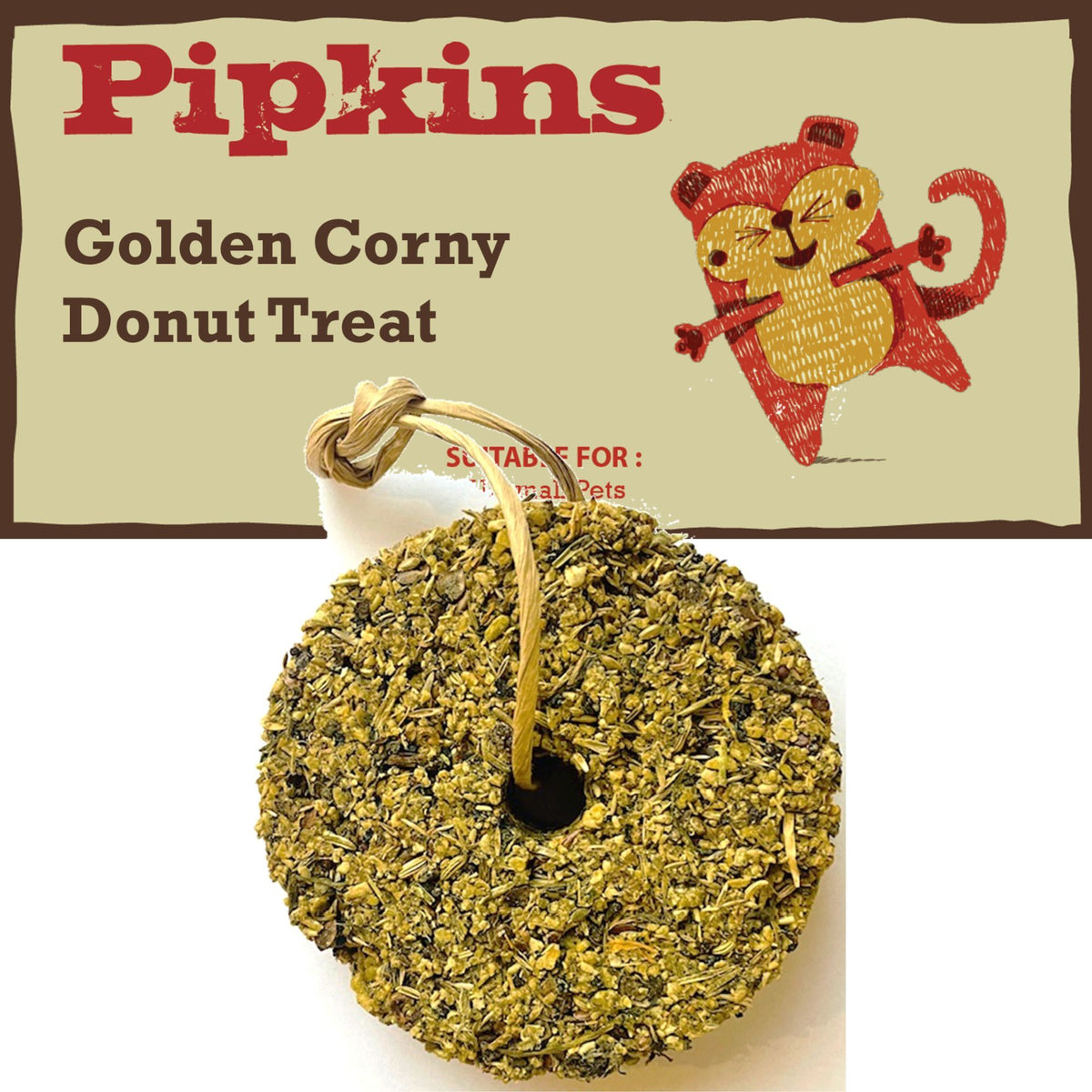 Pipkins Small Pet Golden Donut Corny baked herb and vegetable treat ring