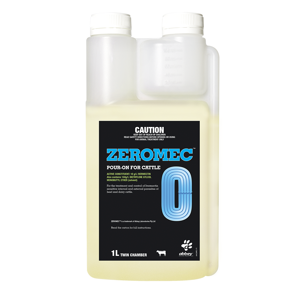 Abbey Animal Health Zeromec Pour-On For Cattle 1L product packaging