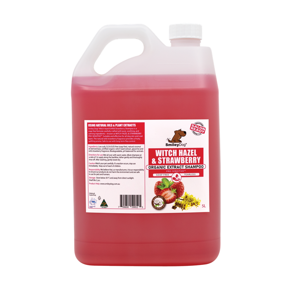 Smiley Dog Witch Hazel & Strawberry Pro-Sensitive Shampoo - 5L | PeekAPaw Pet Supplies