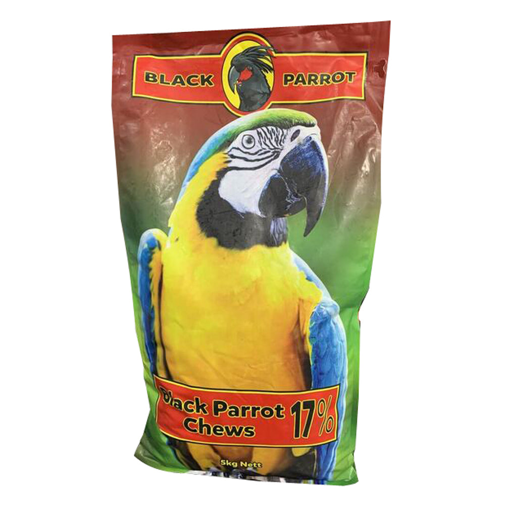 Laucke Mills Black Parrot Chews 17% 15mm Bird Food bag, front of pack packshot on white