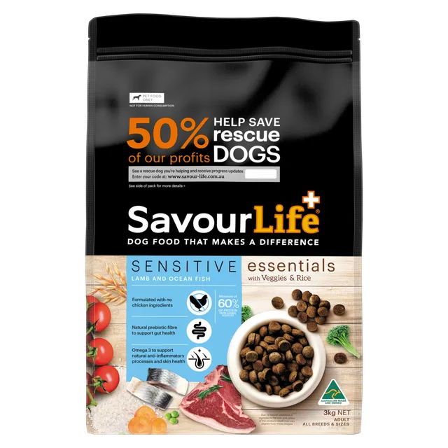 SavourLife Essentials Adult Sensitive Lamb & Ocean Fish Dry Dog Food pack front