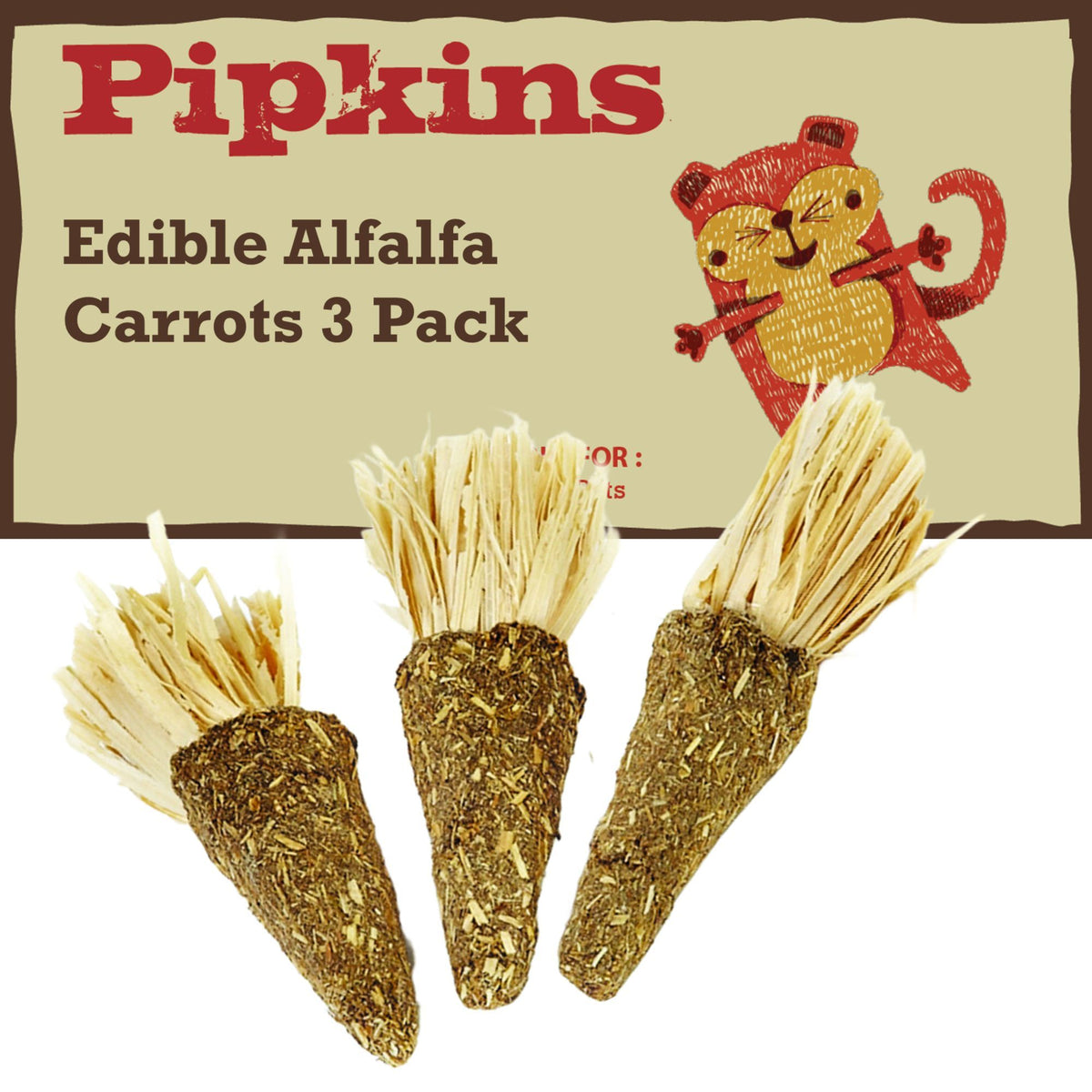 Pipkins Small Pet Edible Alfalfa Carrots 3 pack chew treat