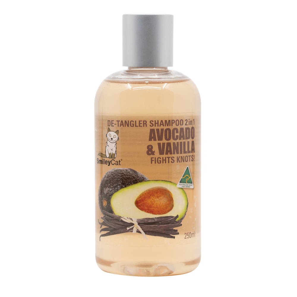 Smiley Dog Avocado & Vanilla 2-in-1 De-Tangler & Shampoo for Cats - 250ml | PeekAPaw Pet Supplies