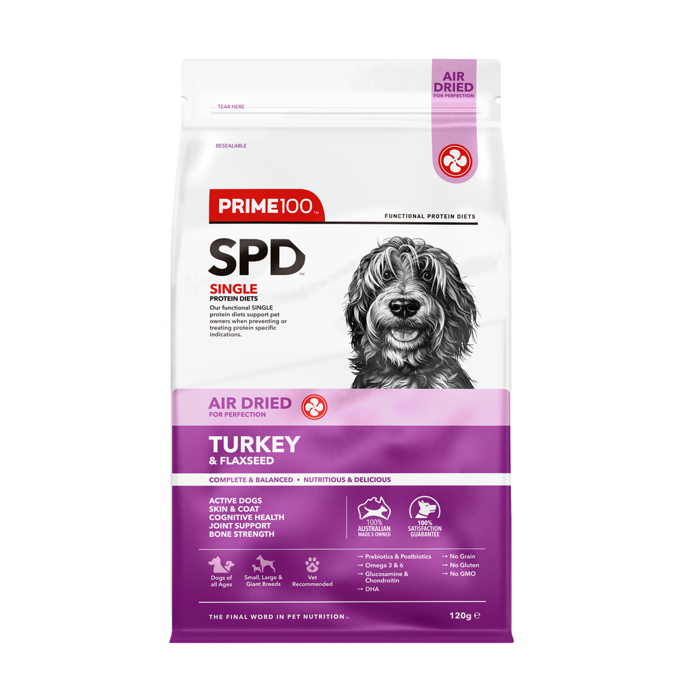 Prime100 Spd Turkey & Flaxseed Air Dried Dog Food - 120g | PeekAPaw Pet Supplies
