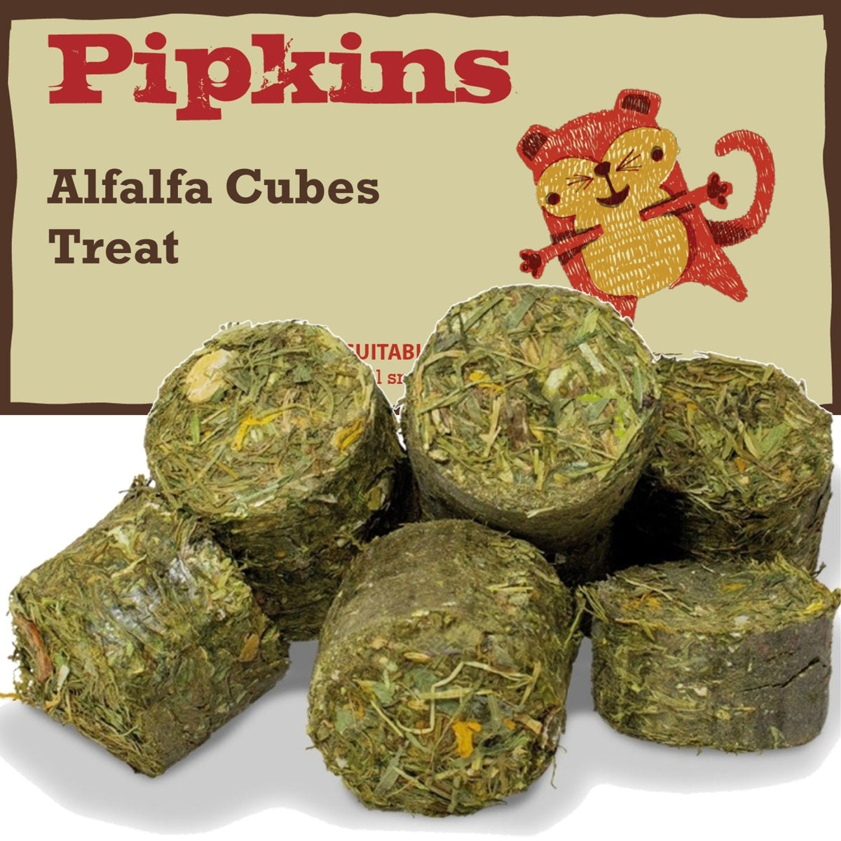 Pipkins Small Pet Alfalfa Cubes Treat 500g pack front