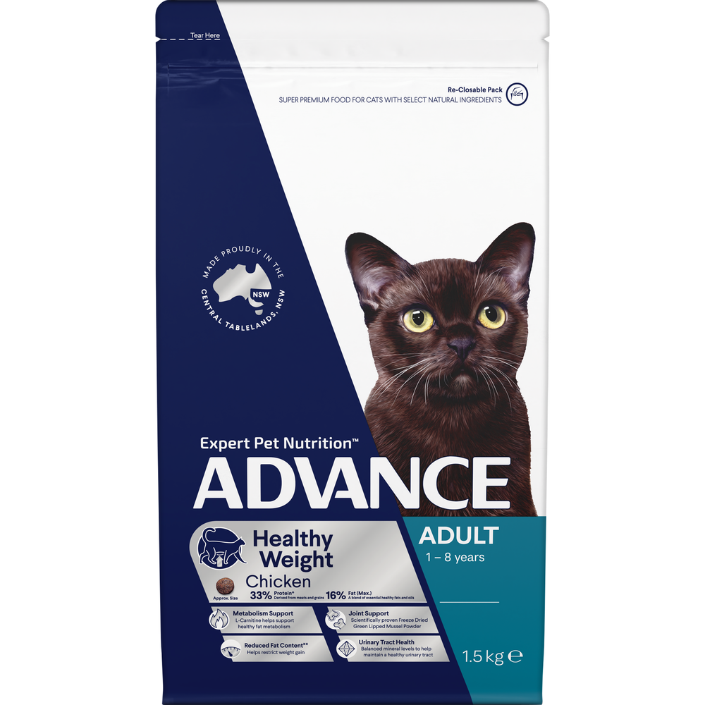 ADVANCE Healthy Weight Adult Dry Cat Food Chicken - 1.5kg | PeekAPaw Pet Supplies