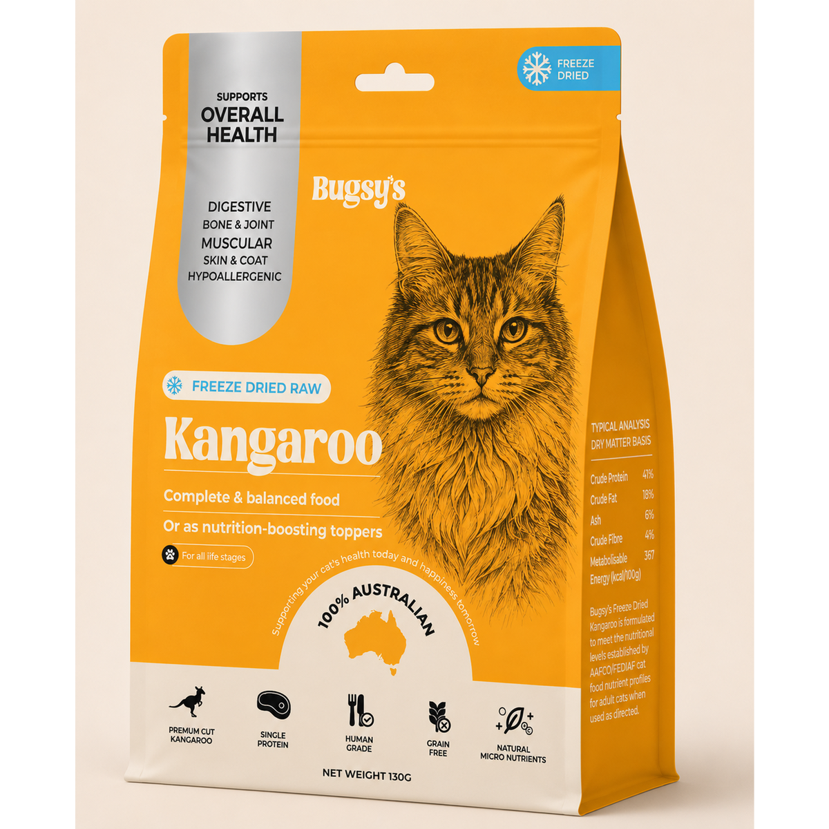Bugsy's Premium Freeze Dried Raw Cat Food Kangaroo 132g