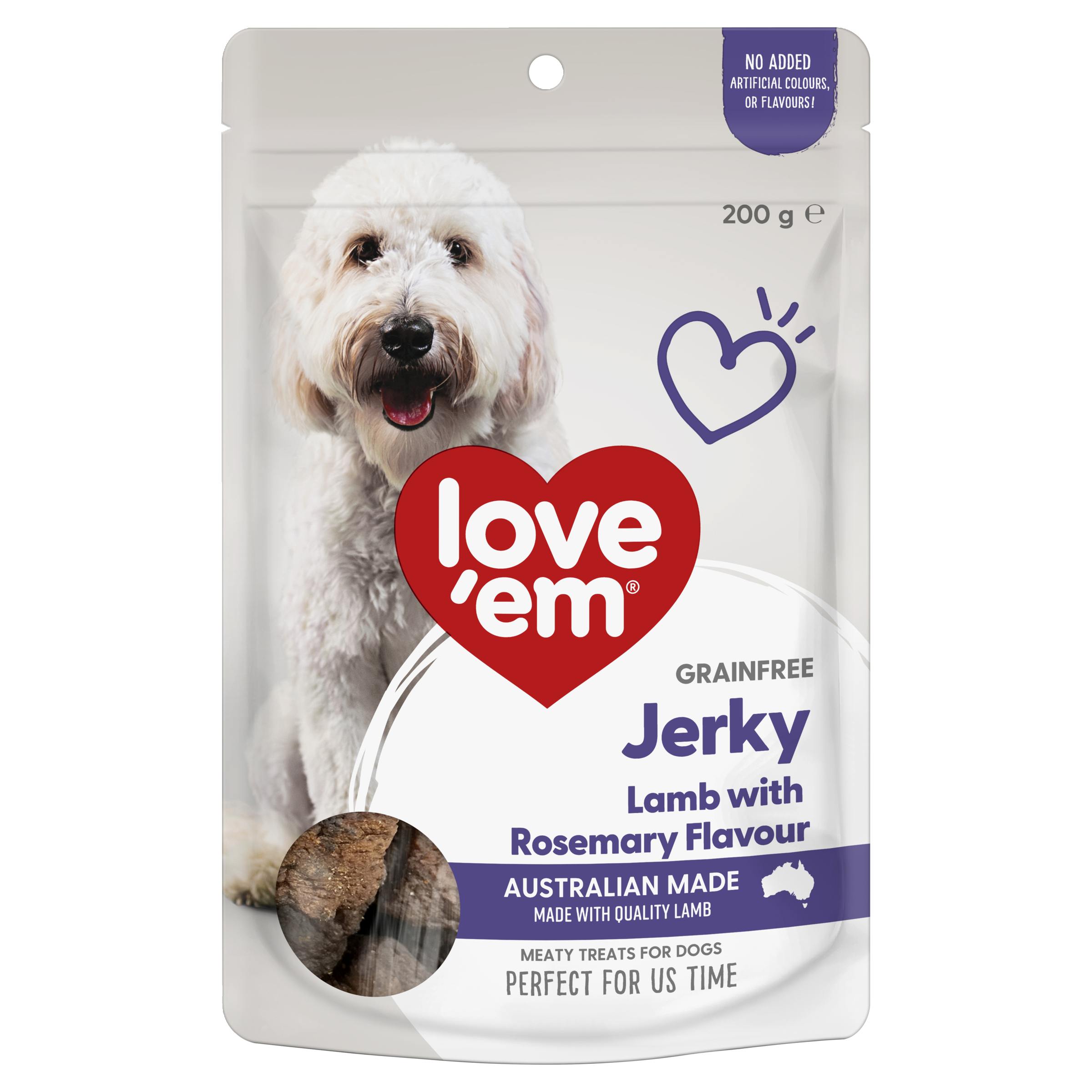 Love'em Lamb with Rosemary Jerky Dog Treats front of pack