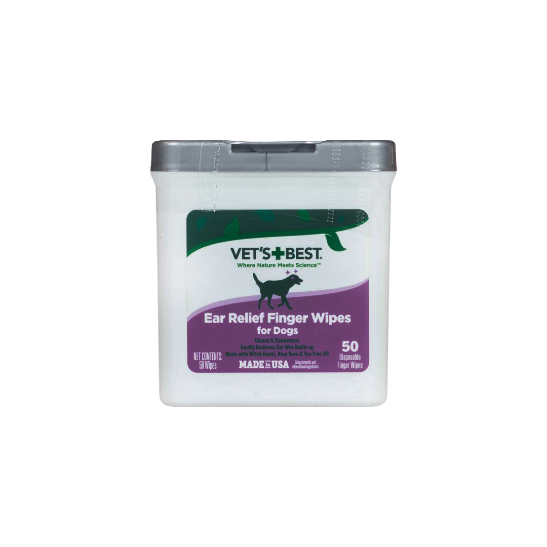 Vet's Best Ear Relief Finger Wipes for dogs, 50-count paraben-free pack, front of pack
