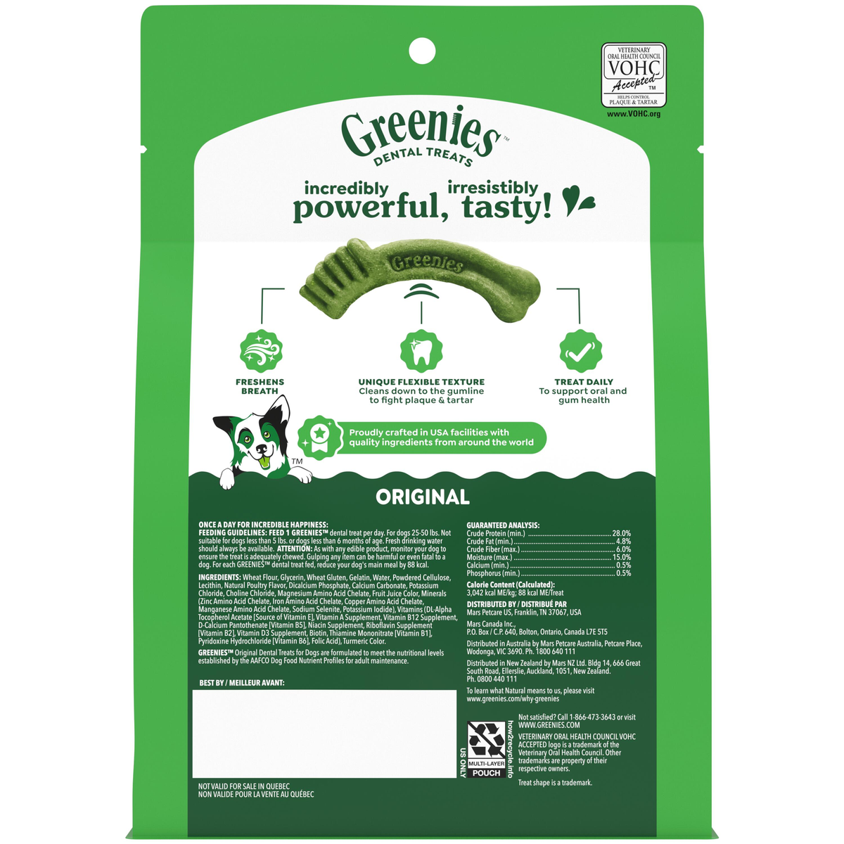 Back of the GREENIES Original Regular dental treat pack
