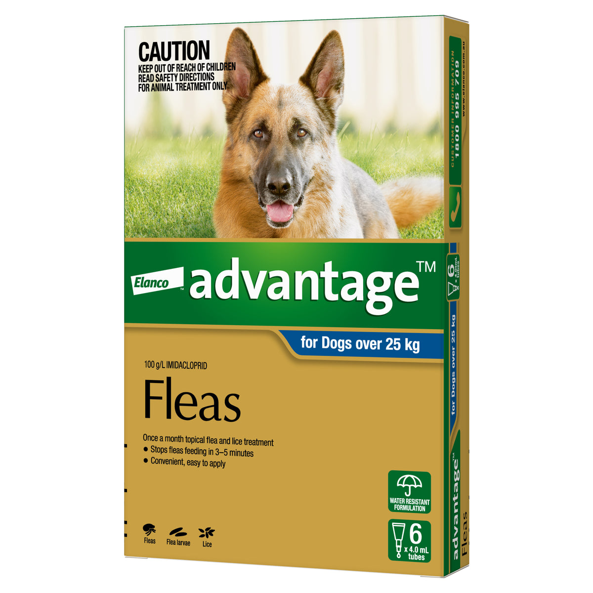 Advantage Flea Treatment for Dogs over 25kg Blue – 6 pipette pack, front