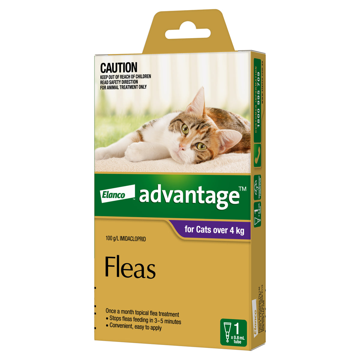 Advantage Flea Treatment for Cats over 4kg Purple – 1 pipette pack, front