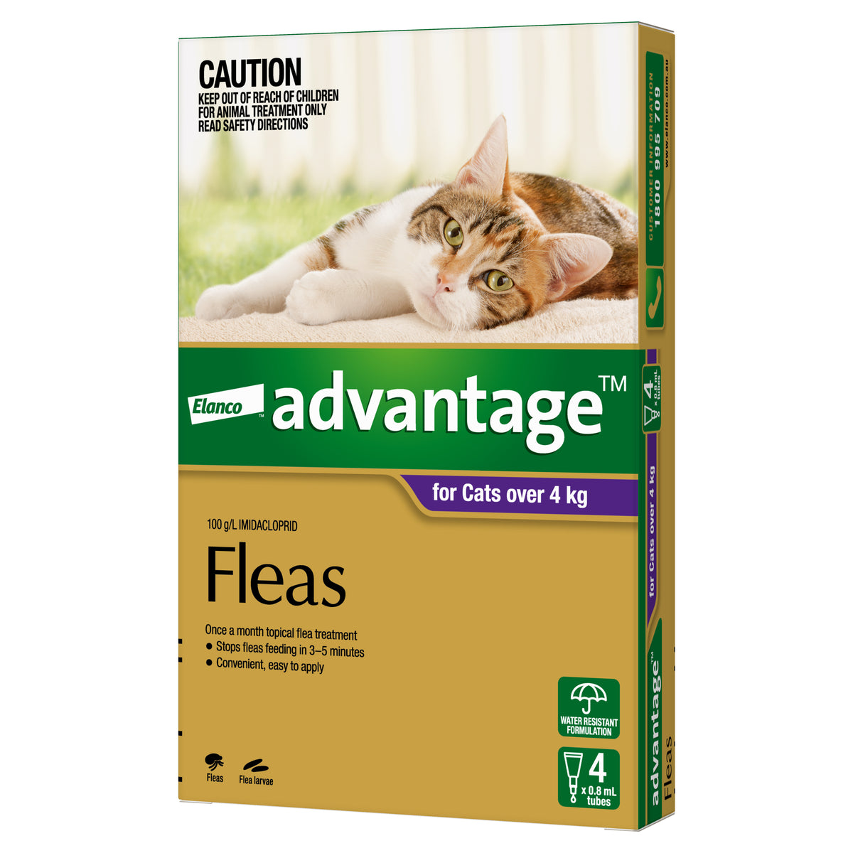 Advantage Flea Treatment for Cats over 4kg Purple – 4 pipette pack, front