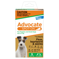 Advocate Spot-On for Puppies and Small Dogs up to 4kg, 1 x 0.4mL pipette – front of new pack