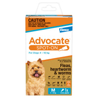 Advocate Spot-On for Dogs 4-10kg, 1 x 1.0mL pipette – front of new pack