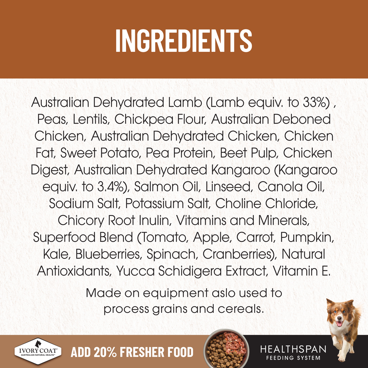 Ivory Coat Grain Free Lamb and Kangaroo Adult ingredients panel